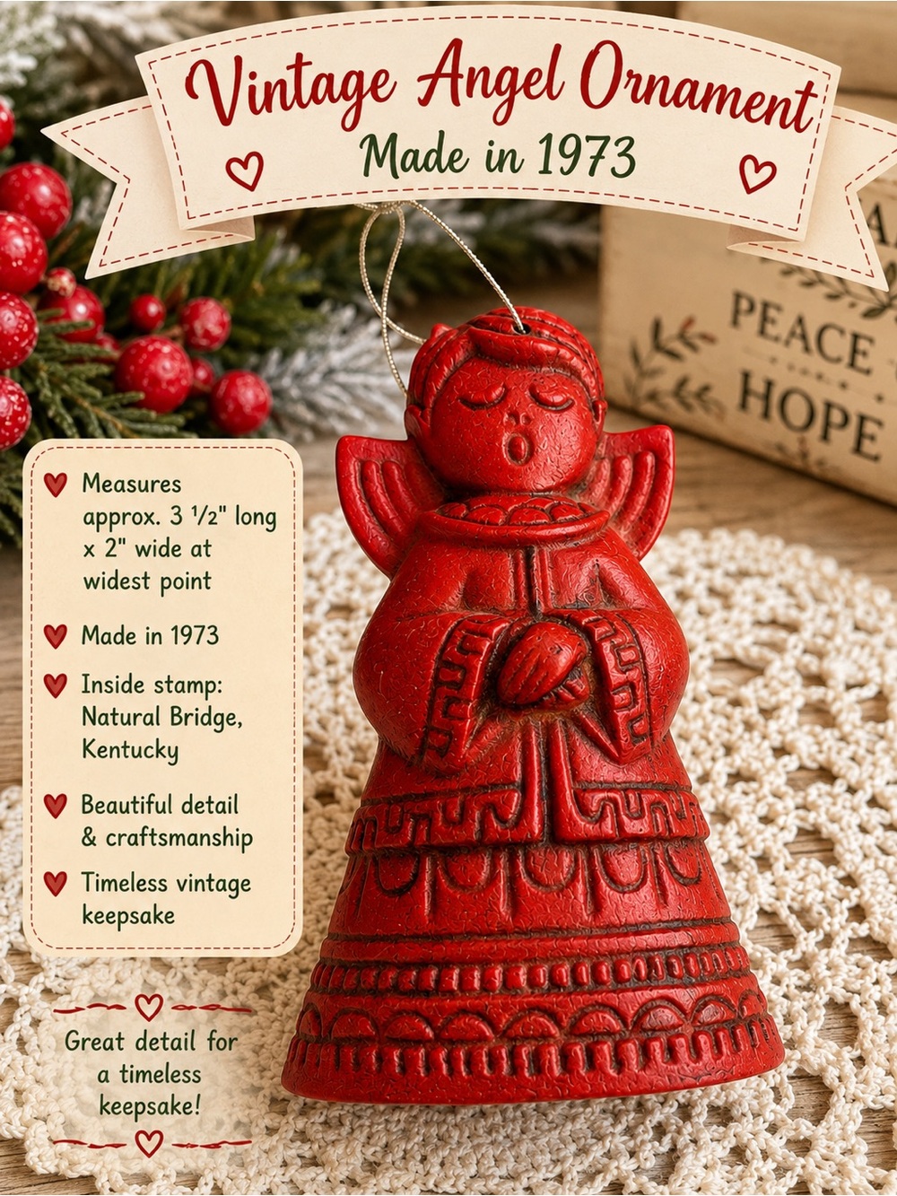 Source Unknown Red Angel Holiday Ornament